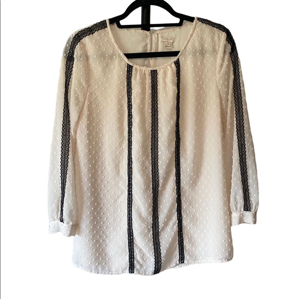 J CREW lace trim long sleeve blouse